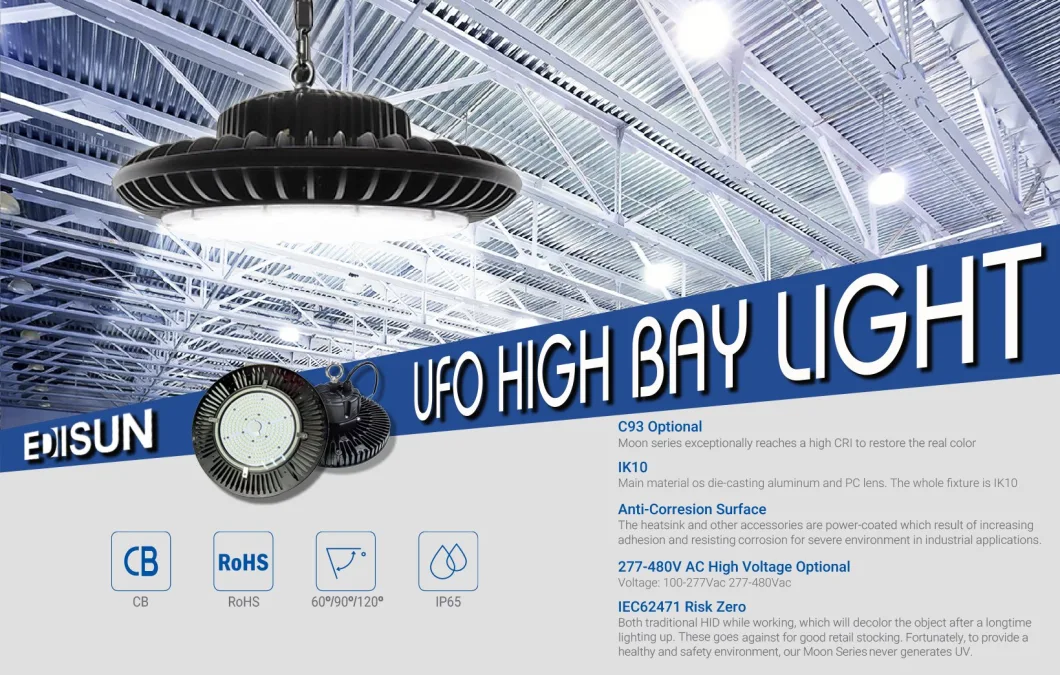 IP65 85-265V 200W 5000K LED Highbay UFO Light with Microwave Sensor Dective Distance 8-10m